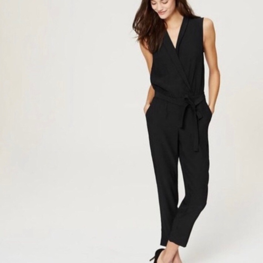 Loft Petite Black Sleeveless Jumpsuit